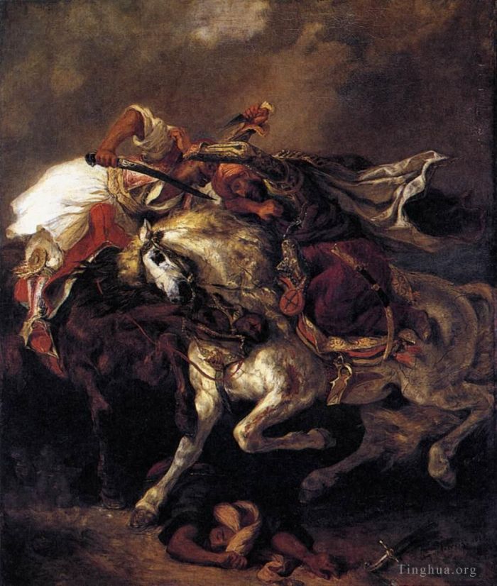 欧仁·德拉克罗瓦 的油画作品 -  《吉奥尔人和帕夏人的战斗》