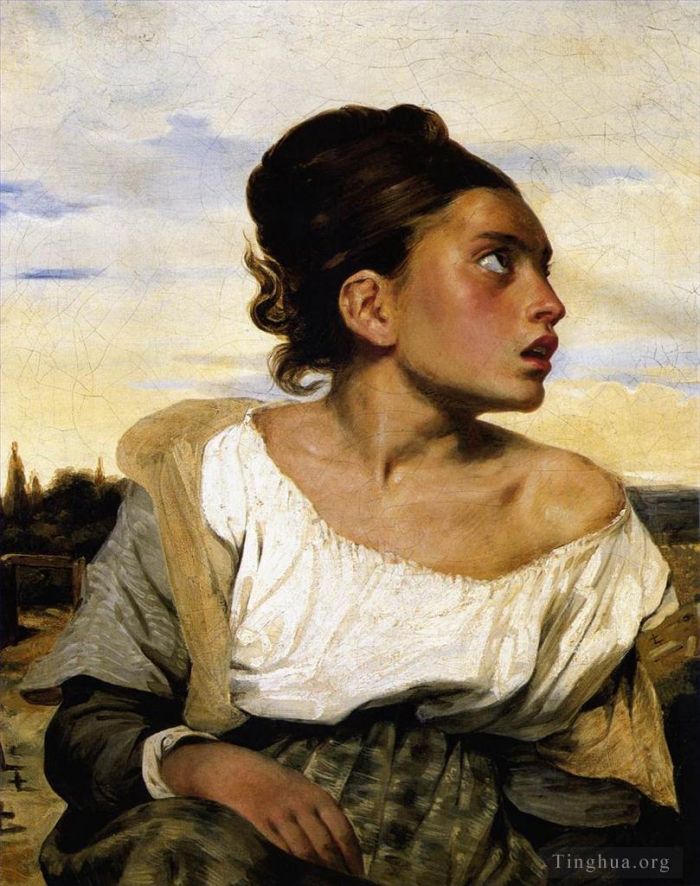 欧仁·德拉克罗瓦 的油画作品 -  《女孩站在墓地里》