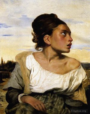 艺术家欧仁·德拉克罗瓦作品《女孩站在墓地里》