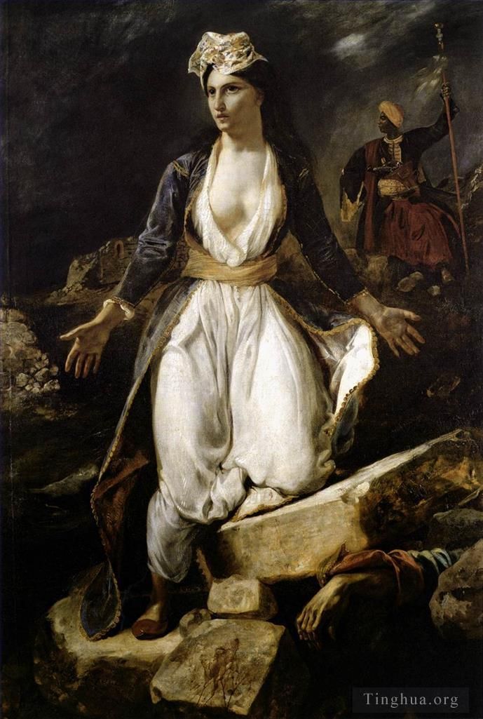 欧仁·德拉克罗瓦 的油画作品 -  《米索隆吉废墟上的希腊》
