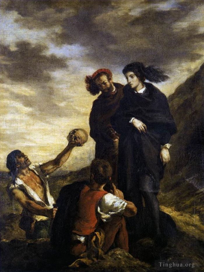 欧仁·德拉克罗瓦 的油画作品 -  《墓地里的哈姆雷特和霍雷肖》