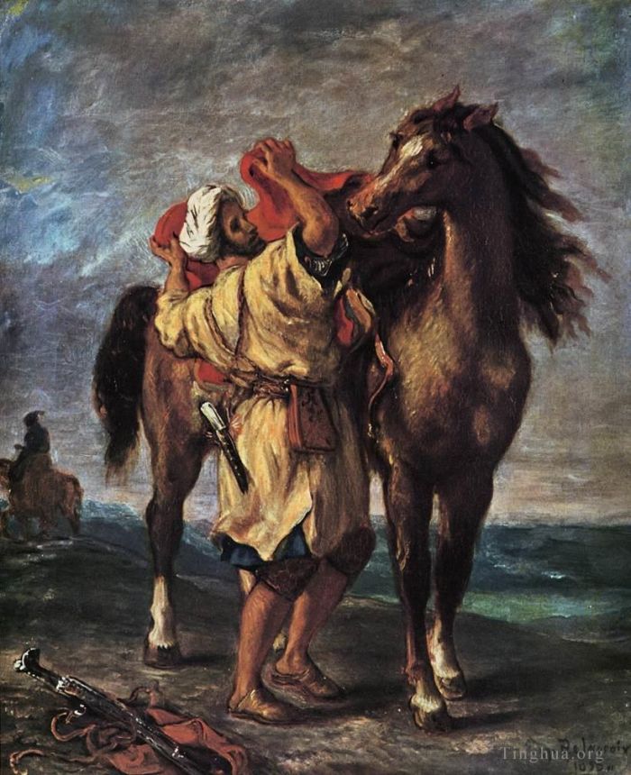 欧仁·德拉克罗瓦 的油画作品 -  《摩洛哥人和他的马》