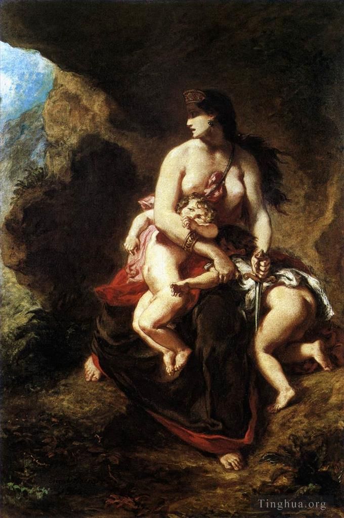 欧仁·德拉克罗瓦 的油画作品 -  《美狄亚即将杀死她的孩子》