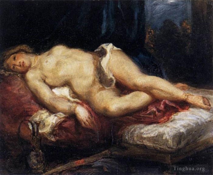 欧仁·德拉克罗瓦 的油画作品 -  《宫女斜倚在长沙发上》