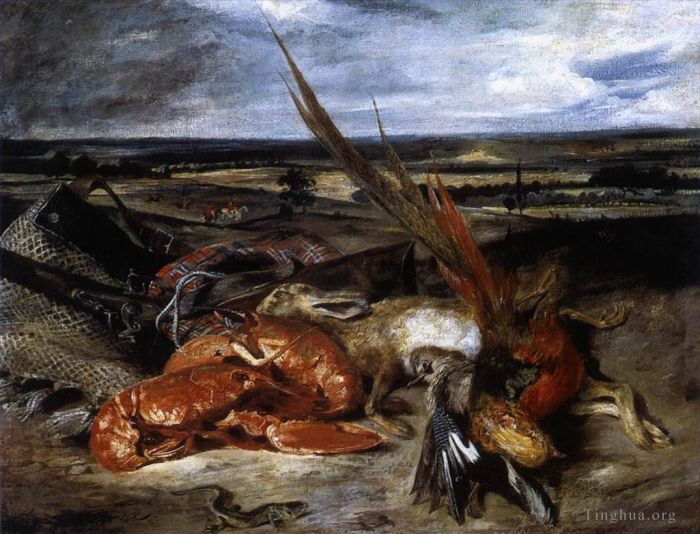 欧仁·德拉克罗瓦 的油画作品 -  《静物与龙虾》