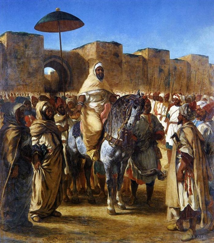 欧仁·德拉克罗瓦 的油画作品 -  《摩洛哥苏丹及其随行人员》