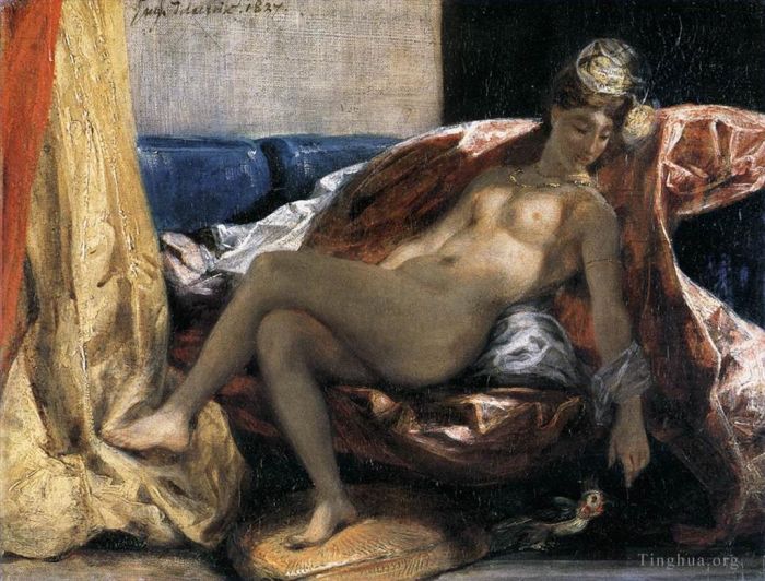欧仁·德拉克罗瓦 的油画作品 -  《有鹦鹉的女人》