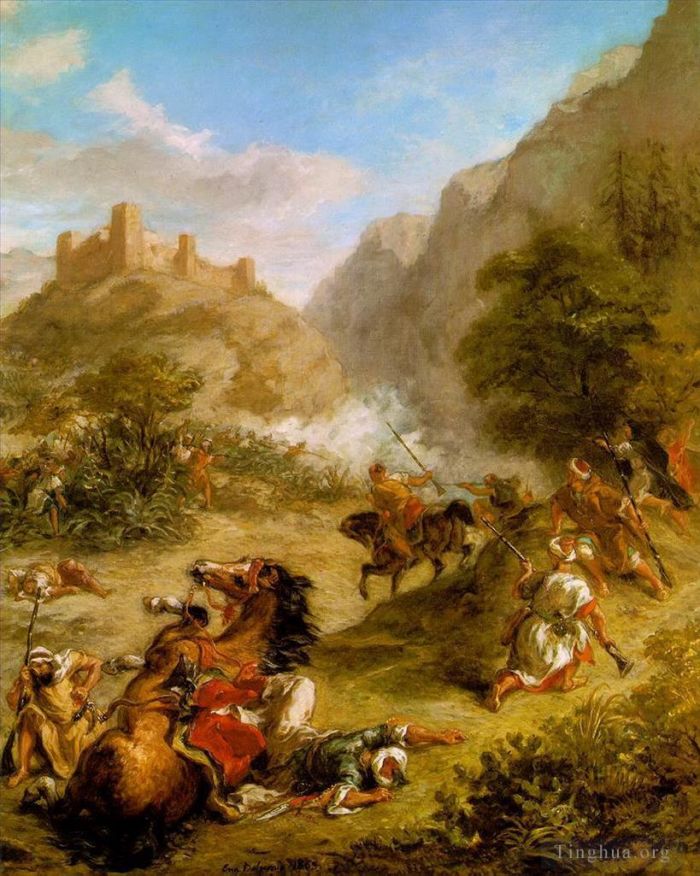 欧仁·德拉克罗瓦 的油画作品 -  《阿拉伯人在山中发生冲突,1863》
