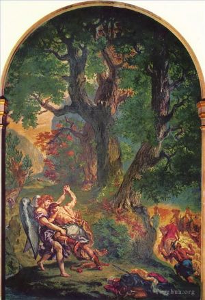艺术家欧仁·德拉克罗瓦作品《雅各与天使的战斗,1861》