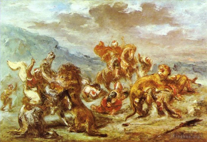 欧仁·德拉克罗瓦 的油画作品 -  《猎狮》