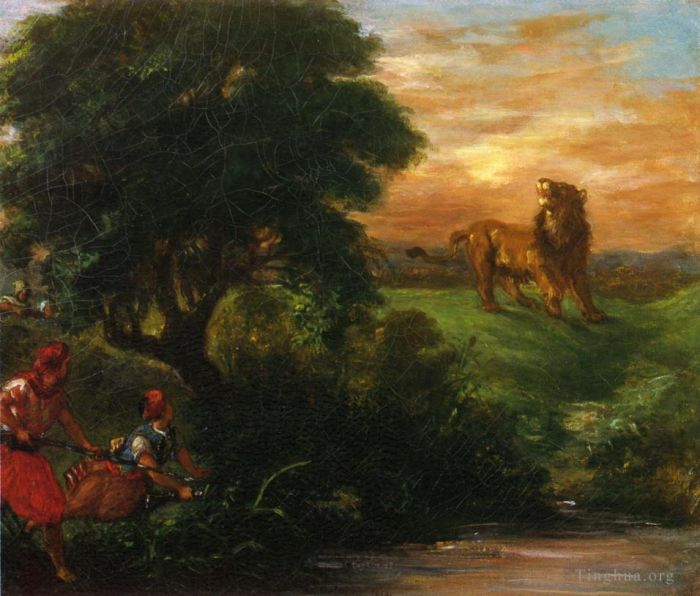 欧仁·德拉克罗瓦 的油画作品 -  《猎狮,1859》