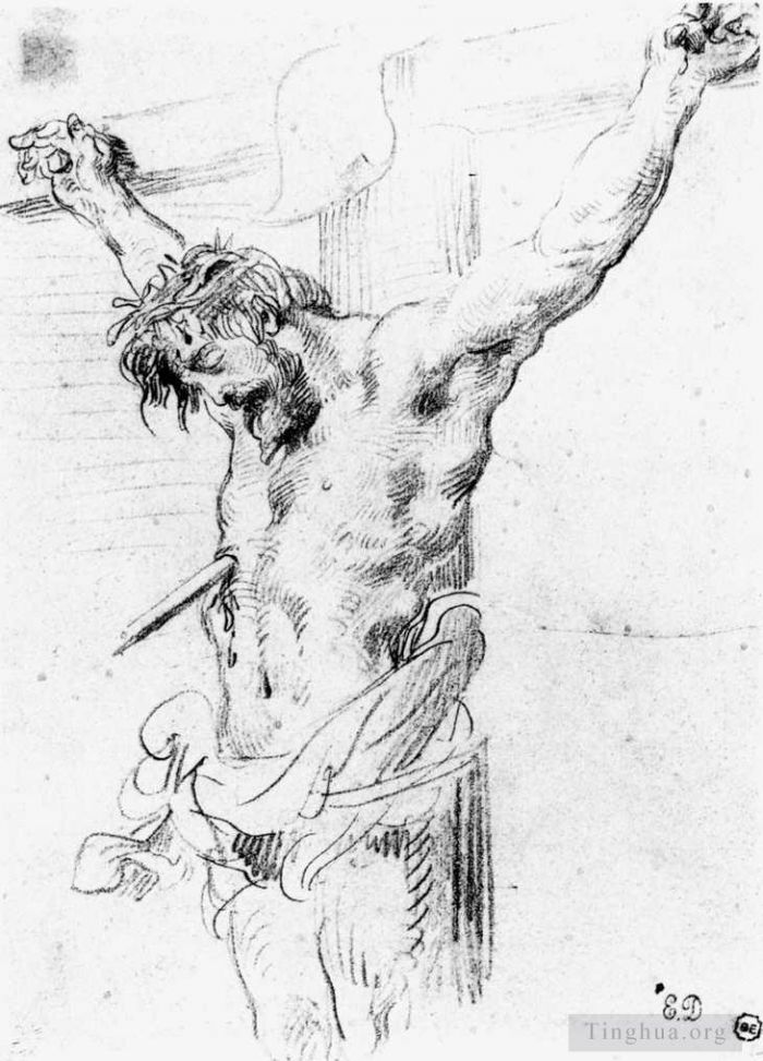 欧仁·德拉克罗瓦 的各类绘画作品 -  《十字架上的基督素描2》