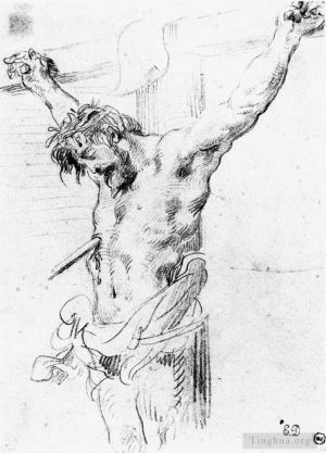 艺术家欧仁·德拉克罗瓦作品《十字架上的基督素描2》