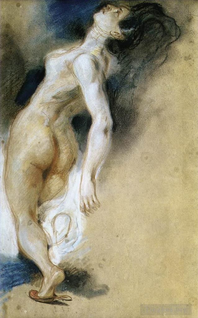 欧仁·德拉克罗瓦 的各类绘画作品 -  《女性裸体从背后被杀》