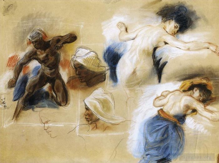 欧仁·德拉克罗瓦 的各类绘画作品 -  《萨达纳帕勒斯之死素描》