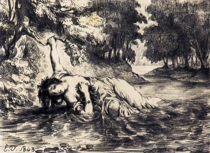 欧仁·德拉克罗瓦 的各类绘画作品 -  《奥菲莉亚之死》