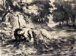 艺术家欧仁·德拉克罗瓦作品《奥菲莉亚之死》