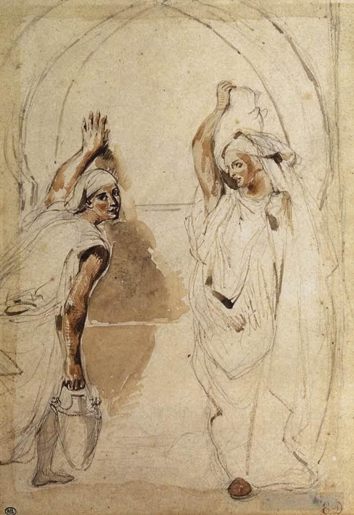 欧仁·德拉克罗瓦 的各类绘画作品 -  《井边的两个女人》