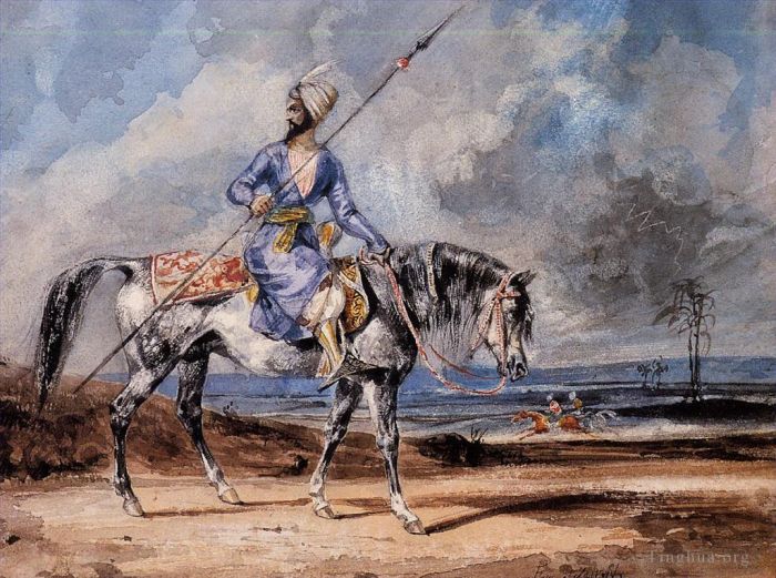 欧仁·德拉克罗瓦 的各类绘画作品 -  《一个骑着灰马的土耳其人》