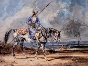 艺术家欧仁·德拉克罗瓦作品《一个骑着灰马的土耳其人》