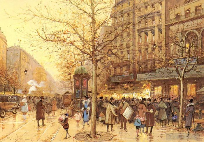 欧仁·加利安·拉瑞 的各类绘画作品 -  《巴黎街景,巴黎人》