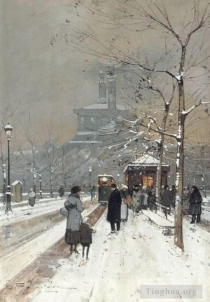 艺术家欧仁·加利安·拉瑞作品《雪中人物,巴黎,巴黎人》