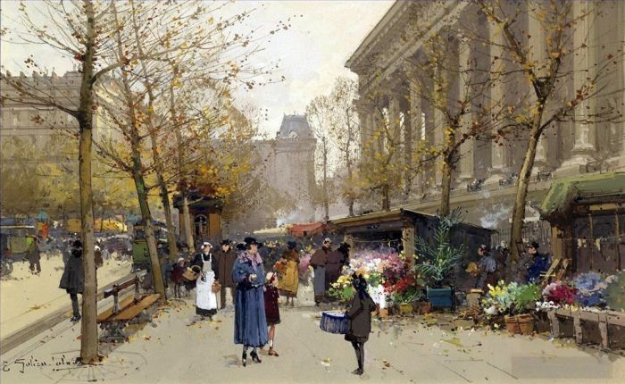 欧仁·加利安·拉瑞 的各类绘画作品 -  《拉玛德琳花卉市场》