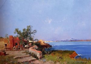 艺术家欧仁·加利安·拉瑞作品《在露台上享用午餐，欣赏那不勒斯湾的景色》