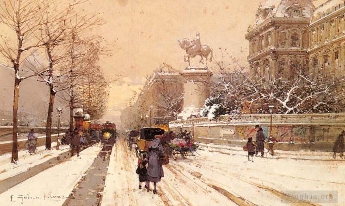 欧仁·加利安·拉瑞 的各类绘画作品 -  《冬天的巴黎,巴黎人》