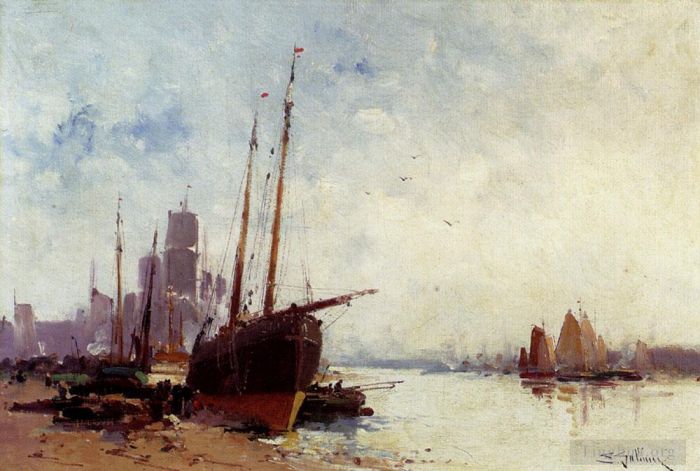 欧仁·加利安·拉瑞 的各类绘画作品 -  《在码头船运送》