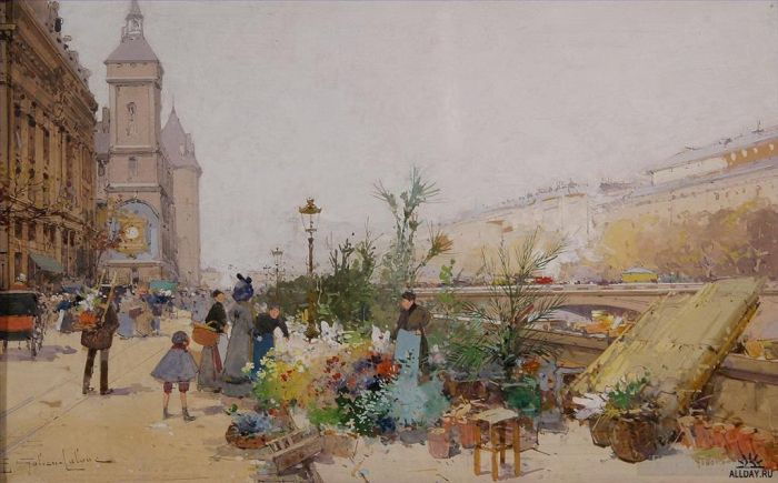 欧仁·加利安·拉瑞 的各类绘画作品 -  《鲜花市场》