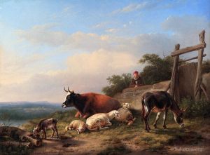 艺术家欧仁·约瑟夫·俄伯艾克郝温作品《一位农民正在照顾他的动物》