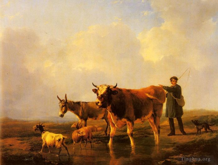 欧仁·约瑟夫·俄伯艾克郝温 的油画作品 -  《穿越沼泽》