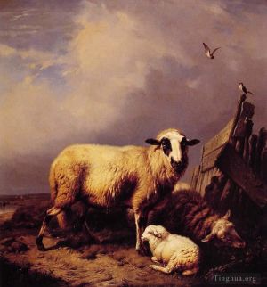 艺术家欧仁·约瑟夫·俄伯艾克郝温作品《守护羔羊》
