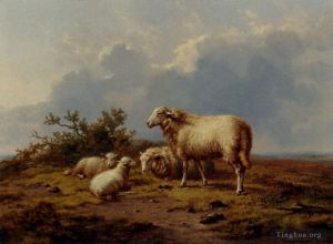 艺术家欧仁·约瑟夫·俄伯艾克郝温作品《草地上的羊》