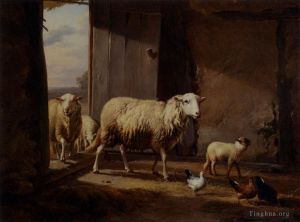 艺术家欧仁·约瑟夫·俄伯艾克郝温作品《羊从牧场归来》
