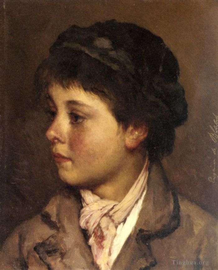尤金·布拉斯 的油画作品 -  《一个年轻的男孩女士的头》