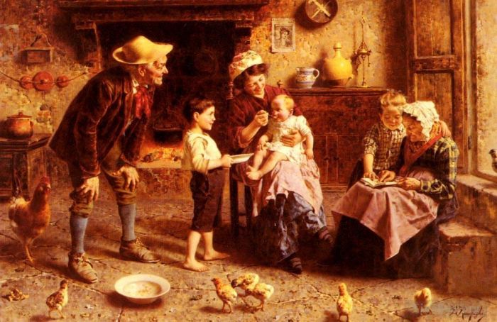 欧金尼奥·赞姆佩给 的油画作品 -  《祖父母来访》