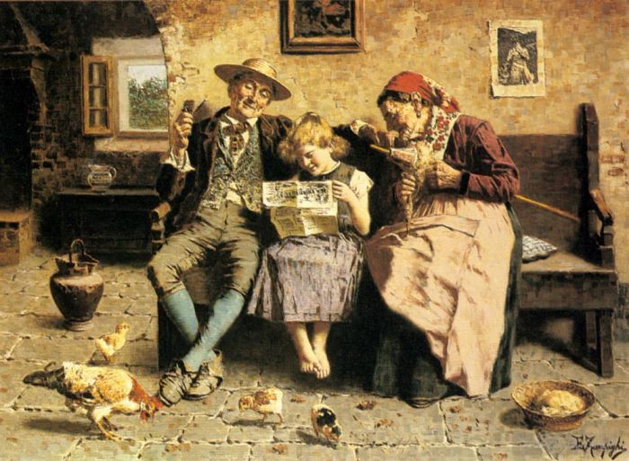 欧金尼奥·赞姆佩给 的油画作品 -  《阅读新闻》
