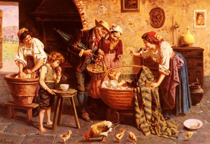 欧金尼奥·赞姆佩给 的油画作品 -  《家庭聚会》