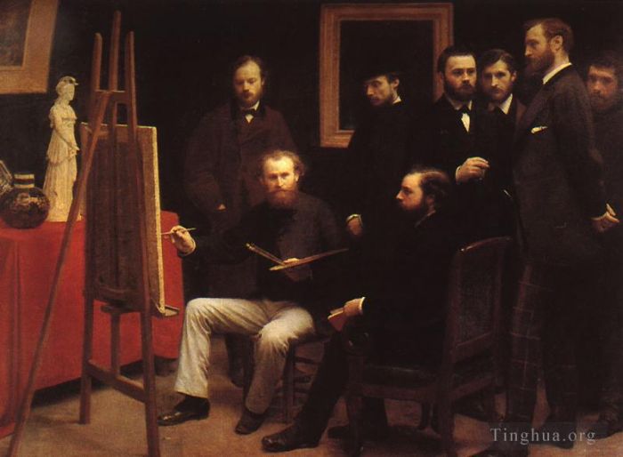 亨利·方坦·拉图尔 的油画作品 -  《巴蒂诺尔,(Batignolles),的一家工作室，1870,年》
