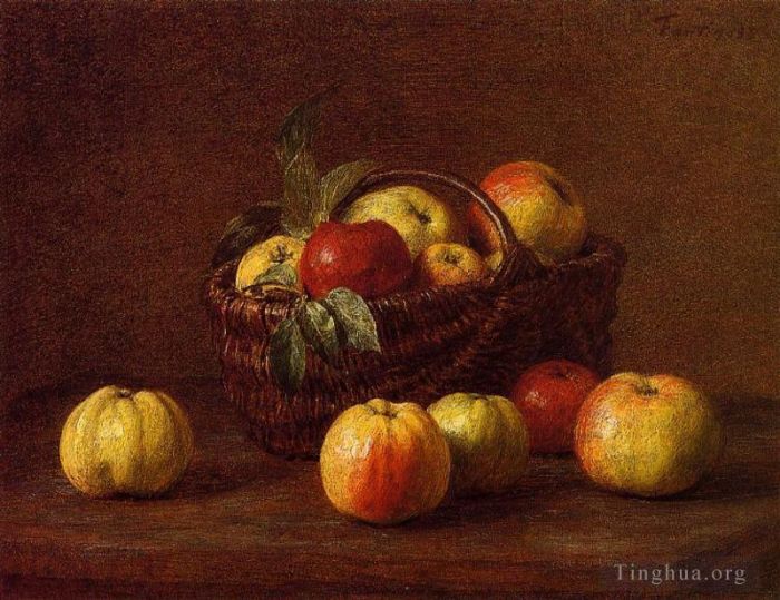 亨利·方坦·拉图尔 的油画作品 -  《桌子上篮子里的苹果》