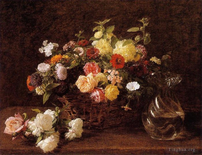 亨利·方坦·拉图尔 的油画作品 -  《花篮》