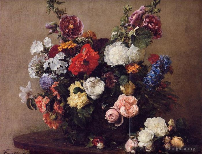 亨利·方坦·拉图尔 的油画作品 -  《各种鲜花的花束》