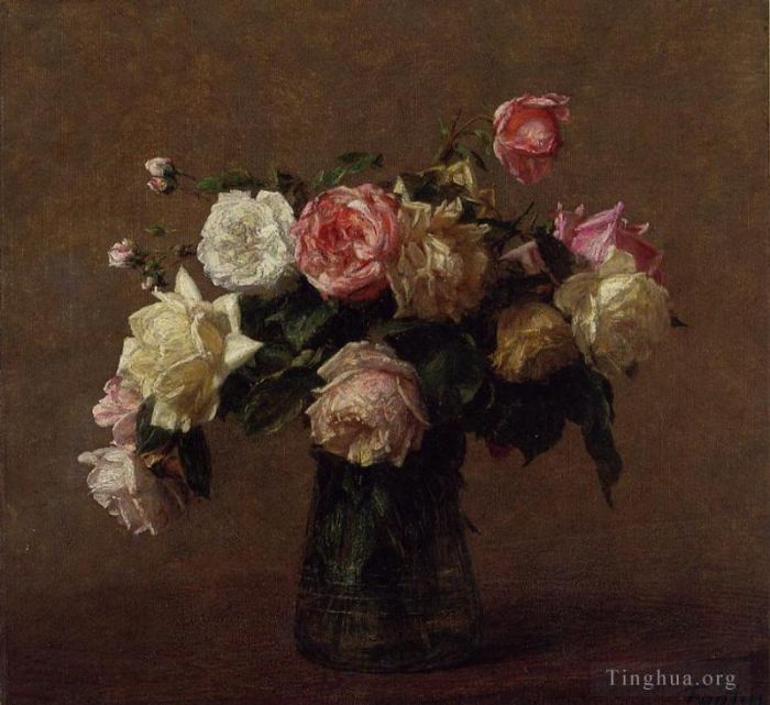 亨利·方坦·拉图尔 的油画作品 -  《玫瑰花束》