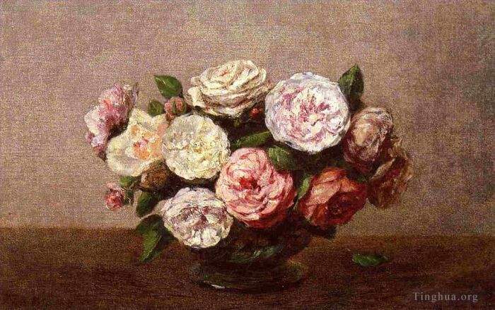 亨利·方坦·拉图尔 的油画作品 -  《玫瑰碗》