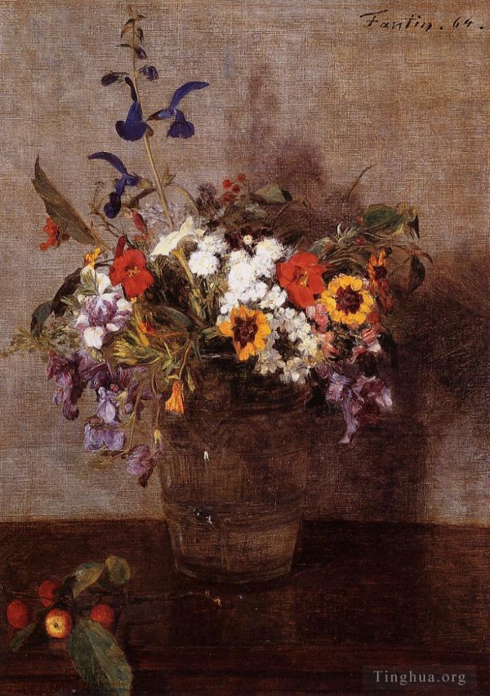 亨利·方坦·拉图尔 的油画作品 -  《多样的花卉》