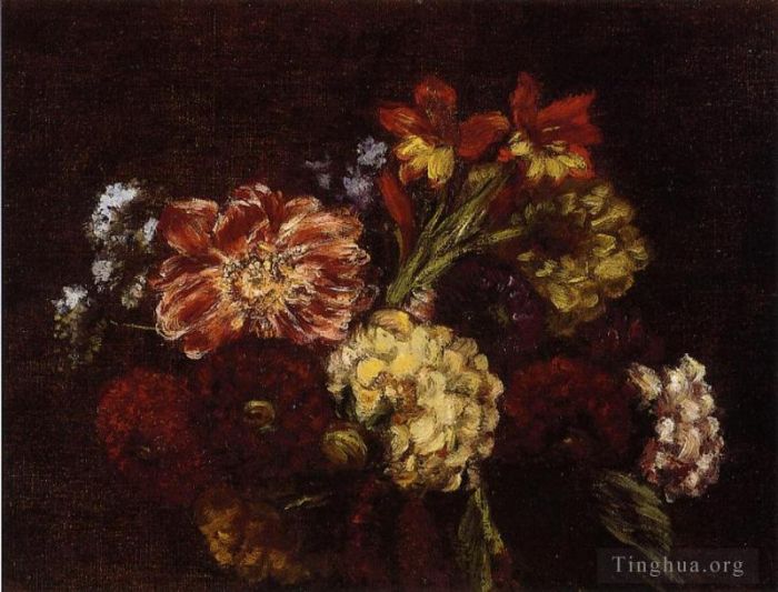 亨利·方坦·拉图尔 的油画作品 -  《花大丽花和剑兰》
