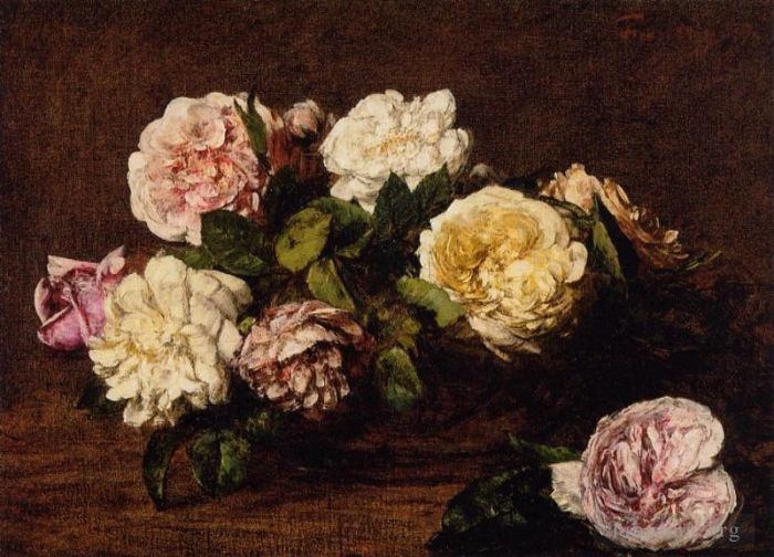 亨利·方坦·拉图尔 的油画作品 -  《鲜花玫瑰》