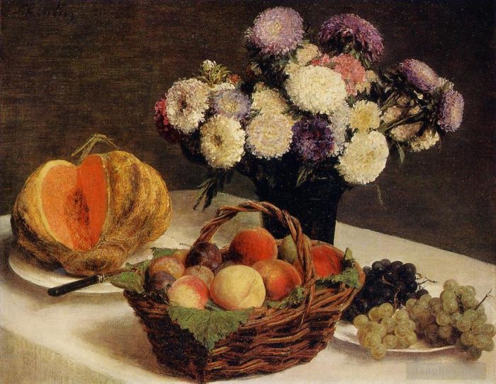 亨利·方坦·拉图尔 的油画作品 -  《花果一瓜》